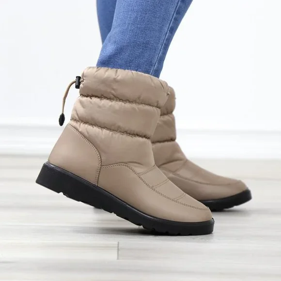 Taupe Rain Ankle Boots Weather Resistant Warm Synthetic Fluff Inside - Picture 1 of 13